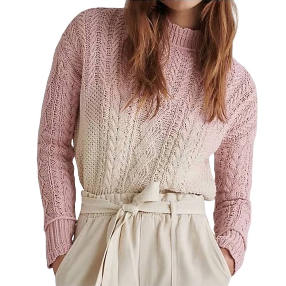 Anthropologie Pink White Ombre Dip Dye Knit Sweater Women's Size Small